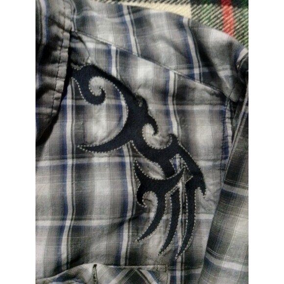 Helix Mens Pearl Button Up Shirt Long Sleeves Gray Western Embroidered Size 2XL - Picture 3 of 4